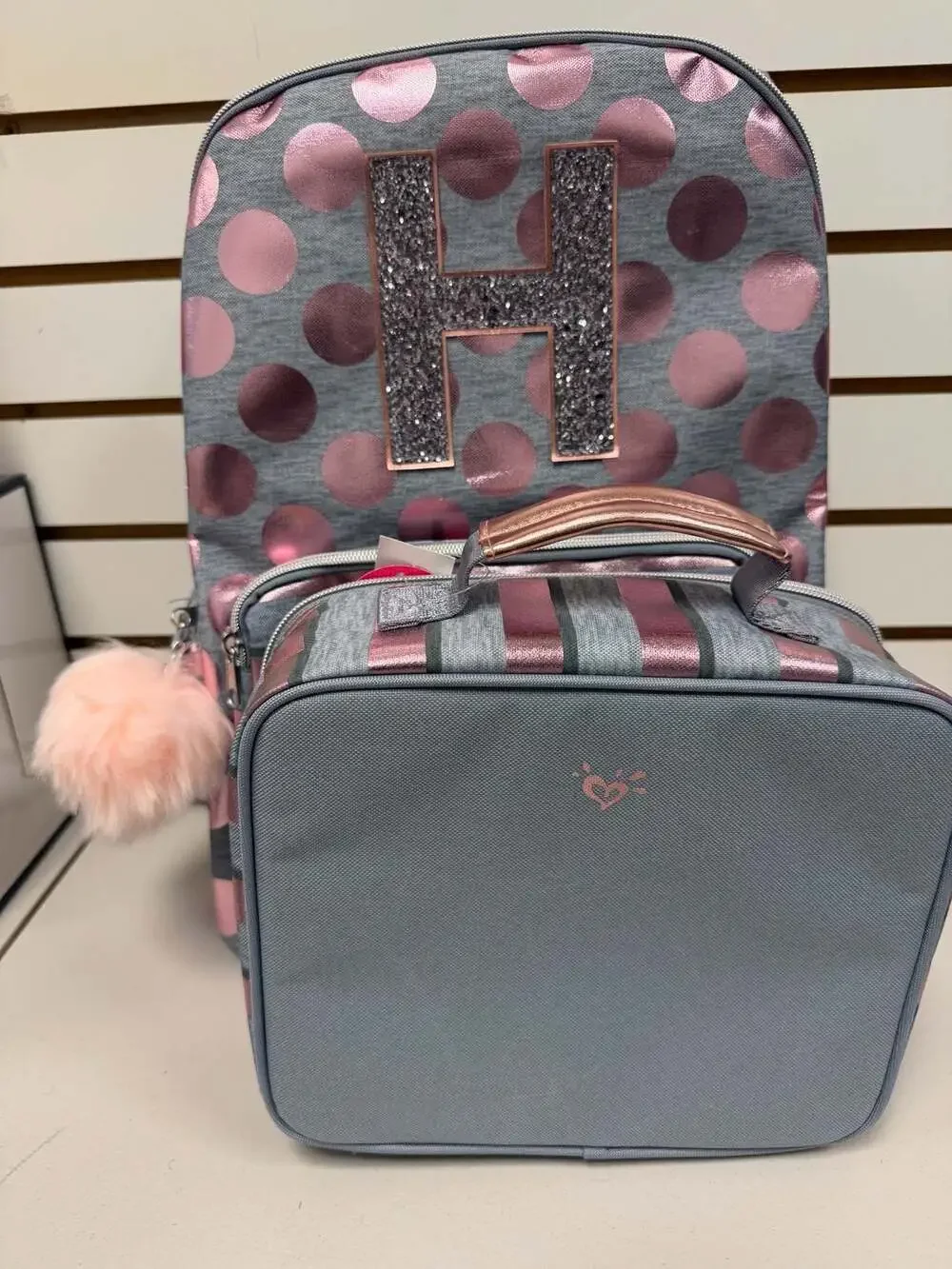 Justice Initial H Rose Gold Foil Backpack + Lunch Bag NWT